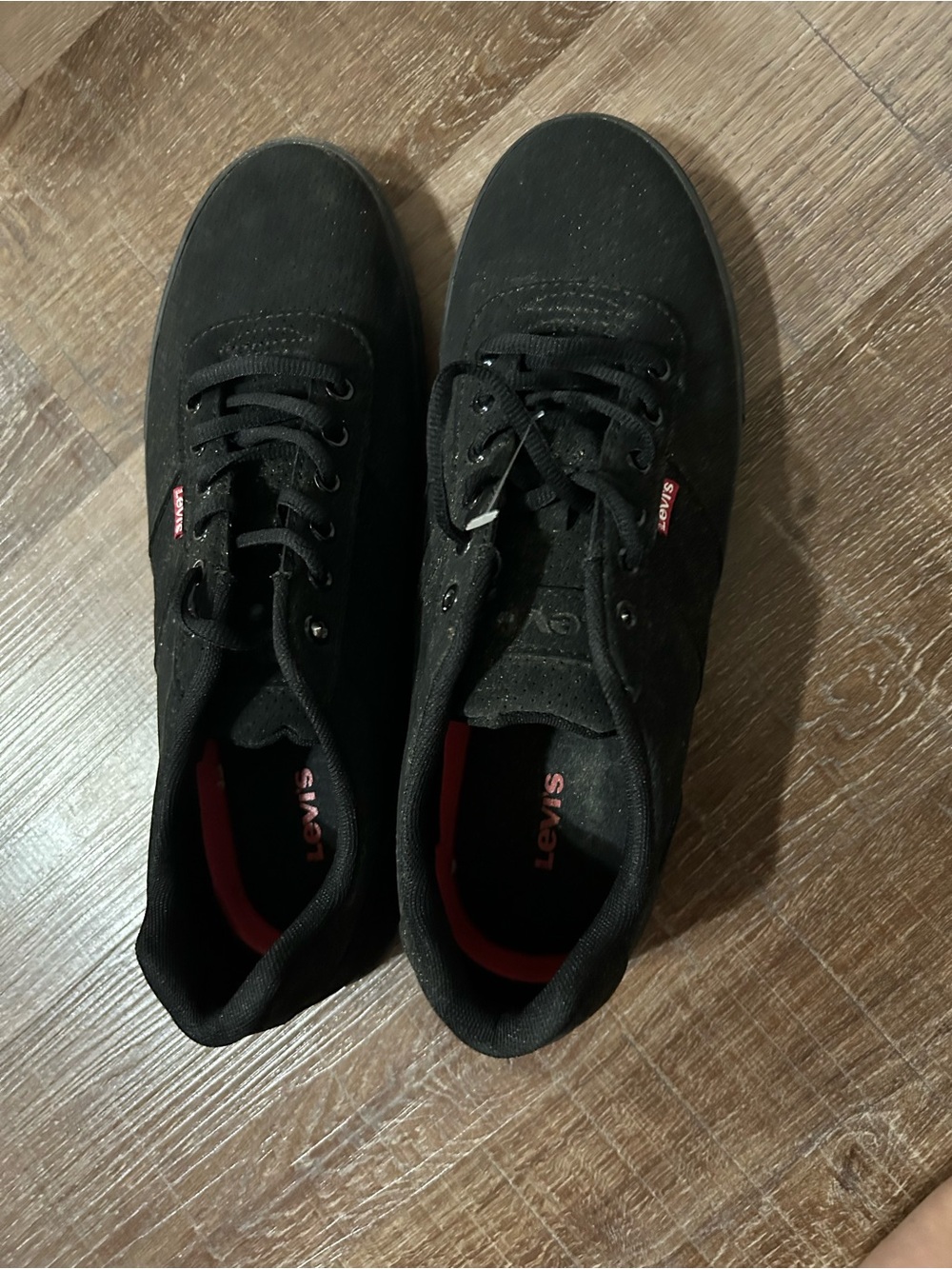 Levi's Men's Black Suede Low-Top Lace Sneakers with Red Accents